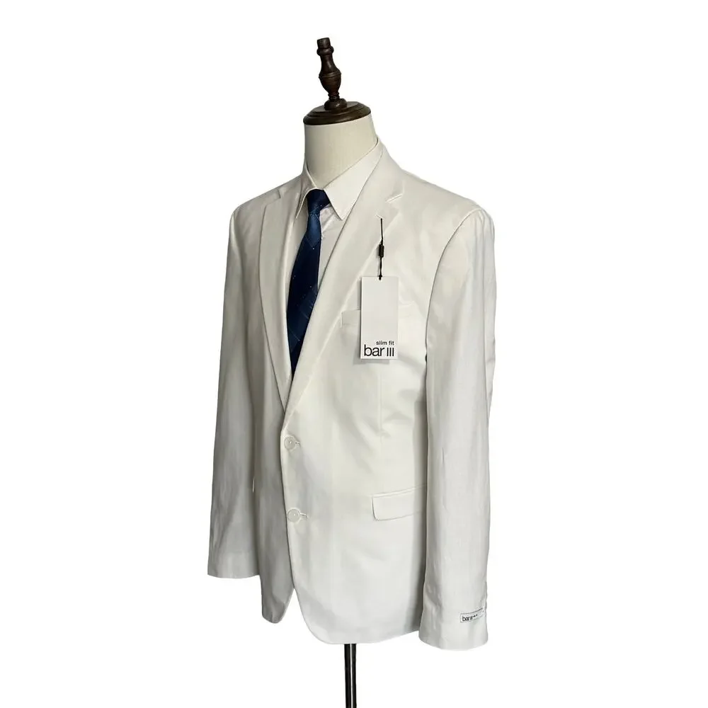 Bar III Men's 46 Long Suit Jacket Slim Fit Linen Cotton Blend White NEW